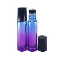 10ml Blue Purple Ombre Thick Glass Roller Bottle Black Cap - 10 Pack