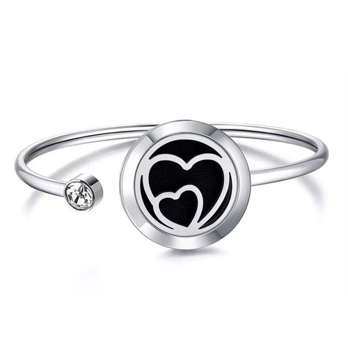 Stainless Steel Diffuser Bangle - Two Hearts