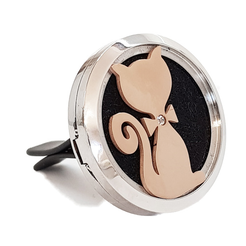 Stainless Steel Car Diffuser Clip - Cat Bow Tie Rose Gold