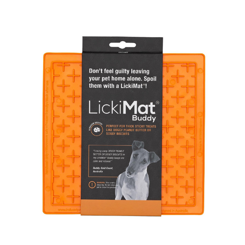 Lickimat Buddy Original Slow Food Anti-Anxiety Licking Mat for Cats & Dogs - Orange