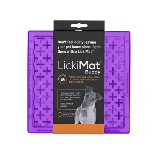 Lickimat Buddy Original Slow Food Anti-Anxiety Licking Mat for Cats & Dogs - Purple