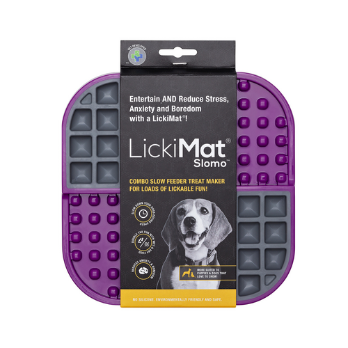 LickiMat Slomo - Wet & Dry Double Slow Food Bowl Cats & Dogs - Purple