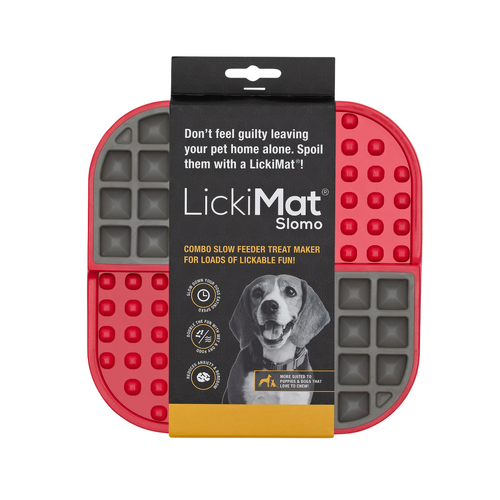 LickiMat Slomo - Wet & Dry Double Slow Food Bowl Cats & Dogs - Red