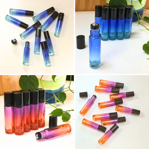 SPECIAL - 10ml Blue Ombre & Pink Orange Thick Glass Roller Bottle - 20 Pack Mixed Colour