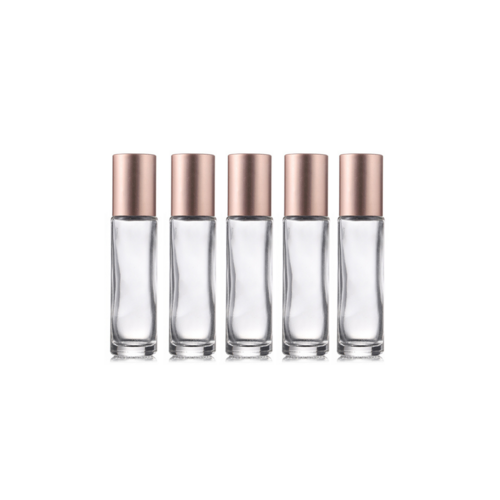 Clear 10ml Roller Bottles with Rose Gold Lid - 5 Pack