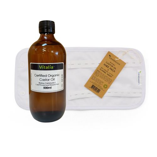 Reusable Castor Oil Knee & Elbow Pack, Insert & Organic Castor Oil 500ml